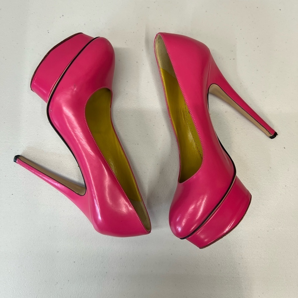Charlotte Olympia Dolly Barbie Pink Leather Platform Stiletto Pumps Size 38.5 - Picture 7 of 11